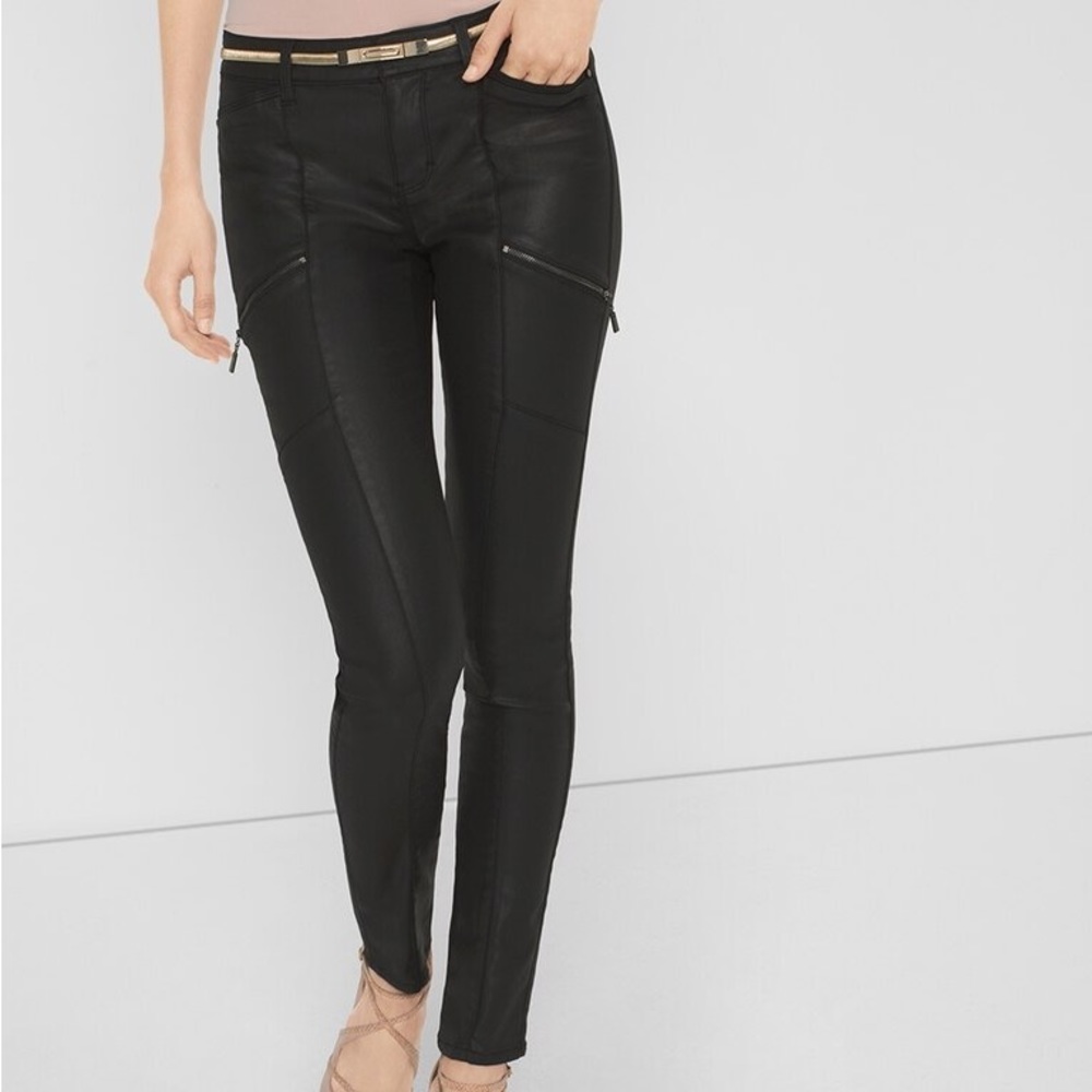 Black coated denim moto skinny jeans WHBM, like new
